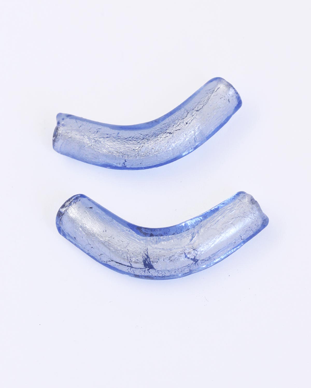 Handmade curved silver leaf glass tube 12x40mm Pale blue