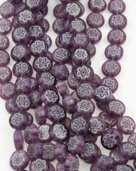 Millefiori glass disc purple white
