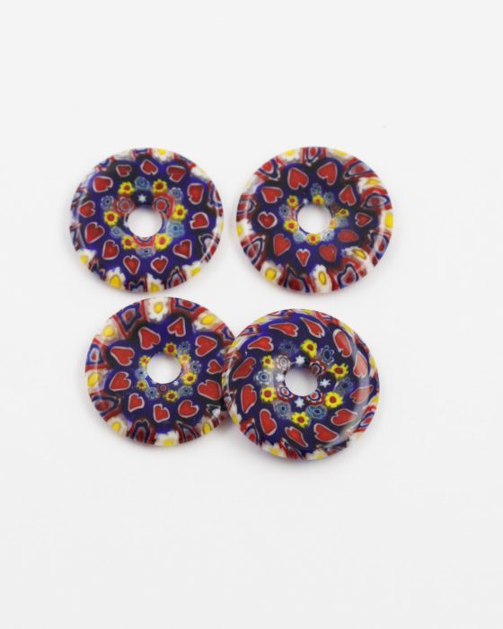 millefiori glass donut red and blue