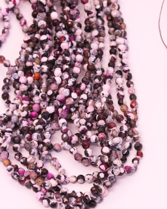 Dyed faceted agate beads 4mm Pink, black and white