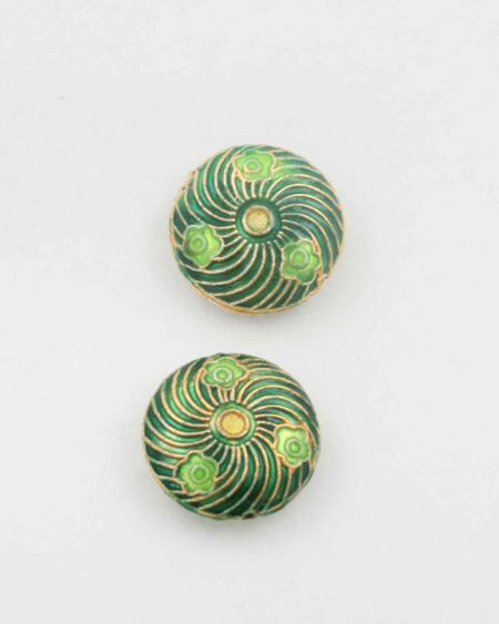 Flat round cloisonne bead green