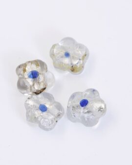 handmade glass beads silver leaf 15x6mm blue dot