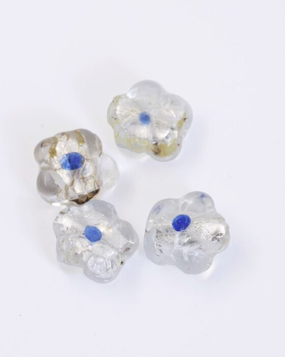 handmade glass beads silver leaf 15x6mm blue dot