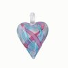 Glass heart pendant with blue and pink ribbons