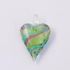 Glass heart pendant green with blue and pink ribbons