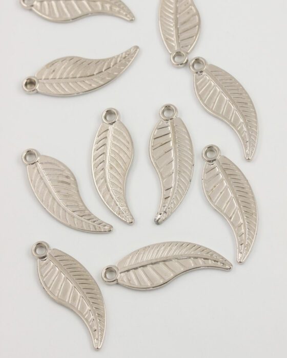 acrylic leaf charm 40x13mm antique silver