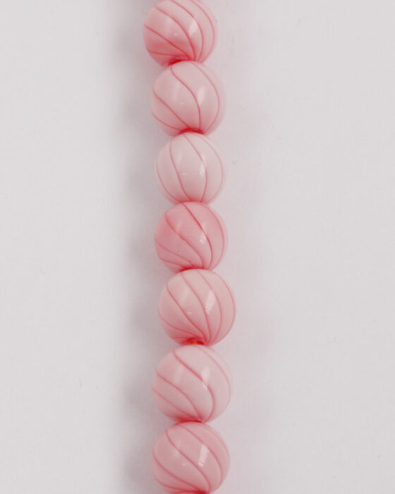round mouth blown glass 13mm pink with red stripes