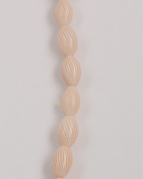 Olive blown glass 8x13mm White with brown & orange stripes