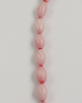 Olive blown glass 8x13mm Pink with red stripes