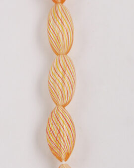 Olive blown glass 12x25mm Clear with Yellow & salmon pink stripes