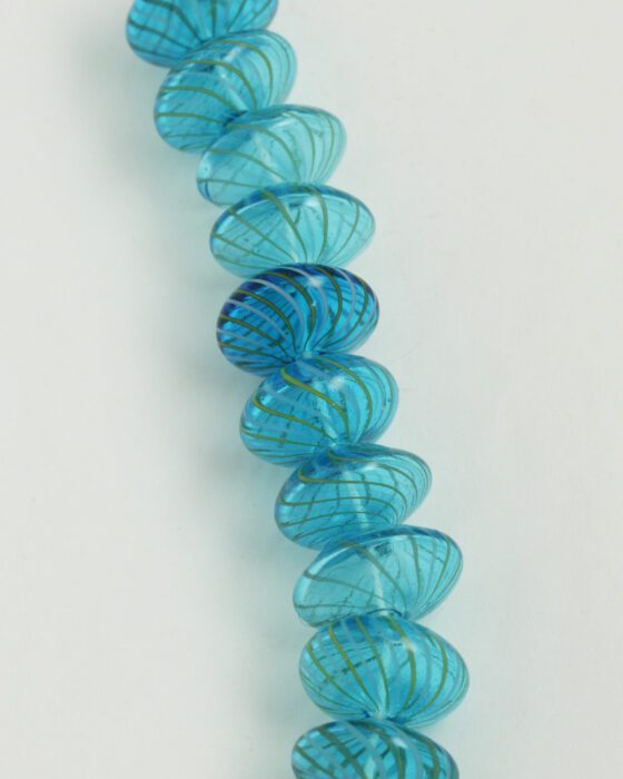 Mouth Blown Glass Rondelle 12x20mm aqua and yellow