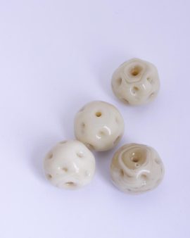 Handmade round dimpled glass beads 20mm Ivory