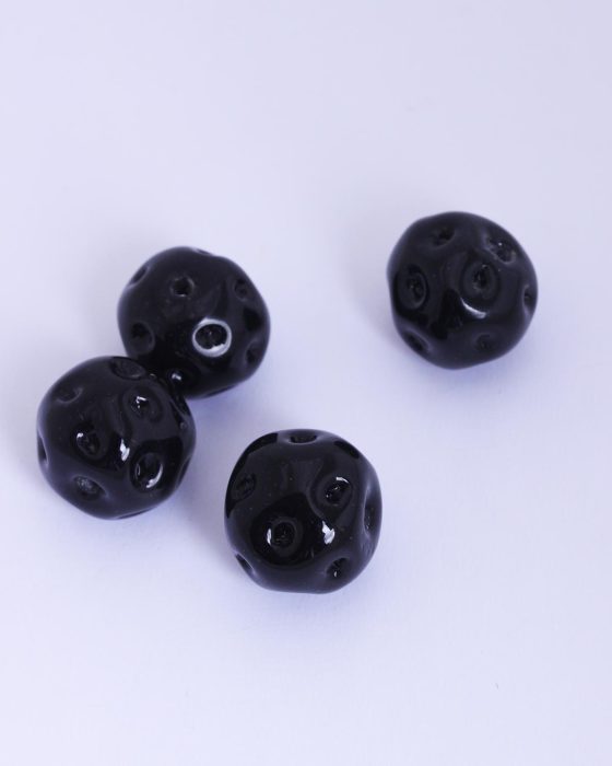 Handmade round dimpled glass beads 20mm Black