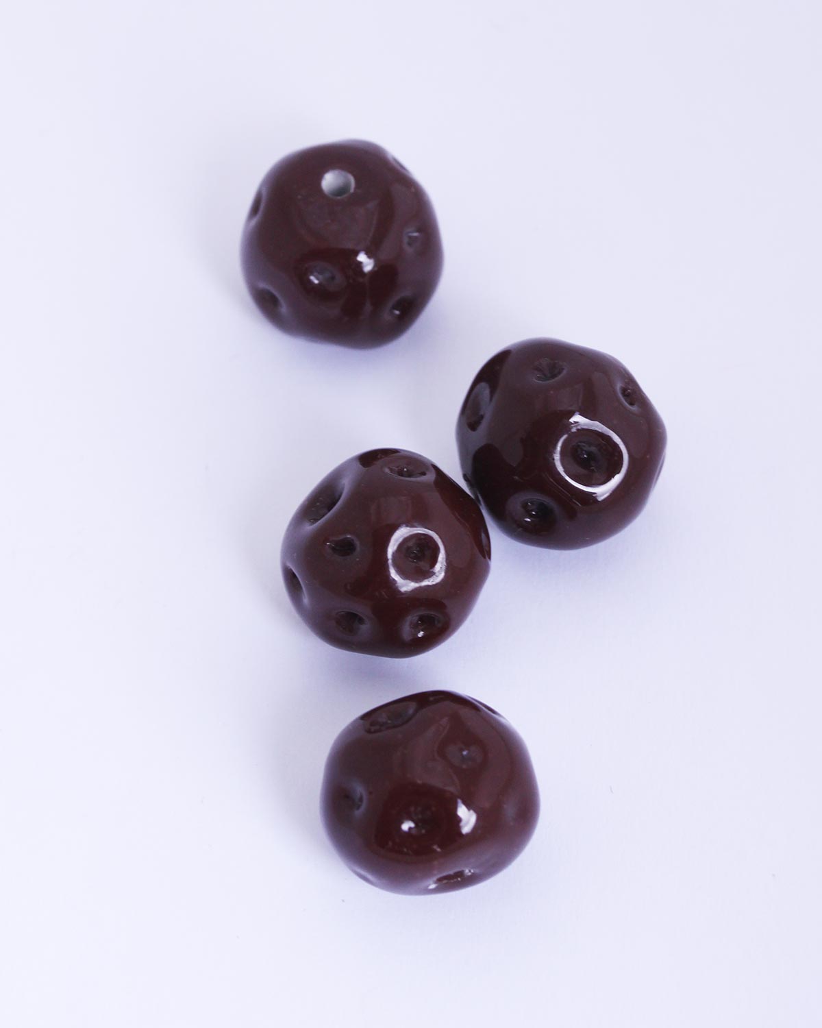 Handmade round dimpled glass beads 20mm Chocolate