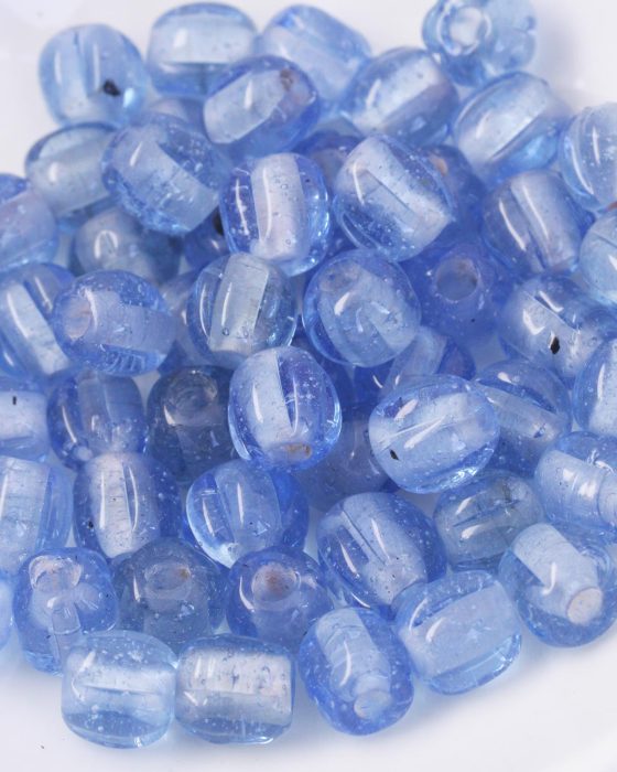 Handmade round creases glass beads 8-9mm Blue