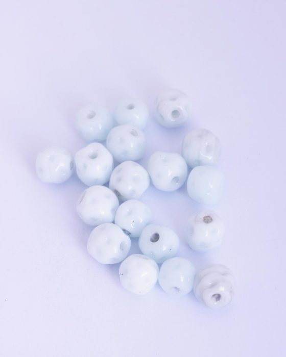 Handmade round dimpled glass beads 10-12mm White