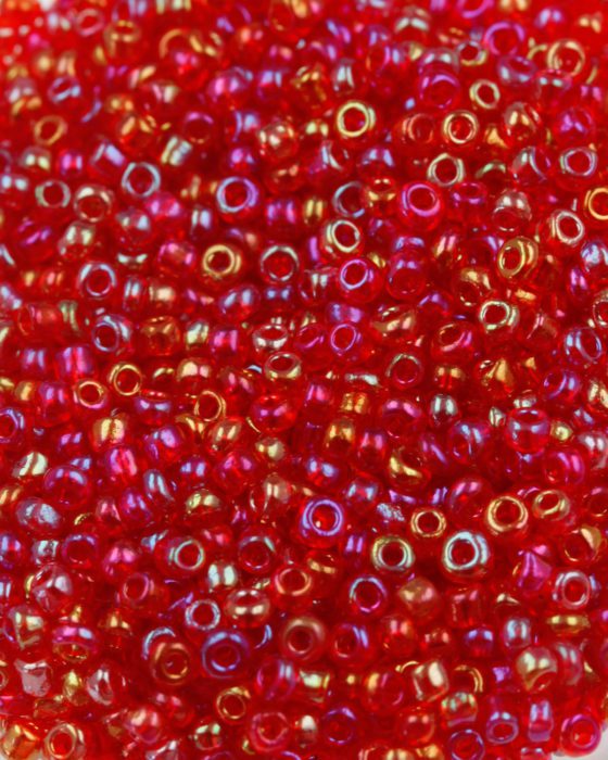 Transparent iridescent seed bead red mix