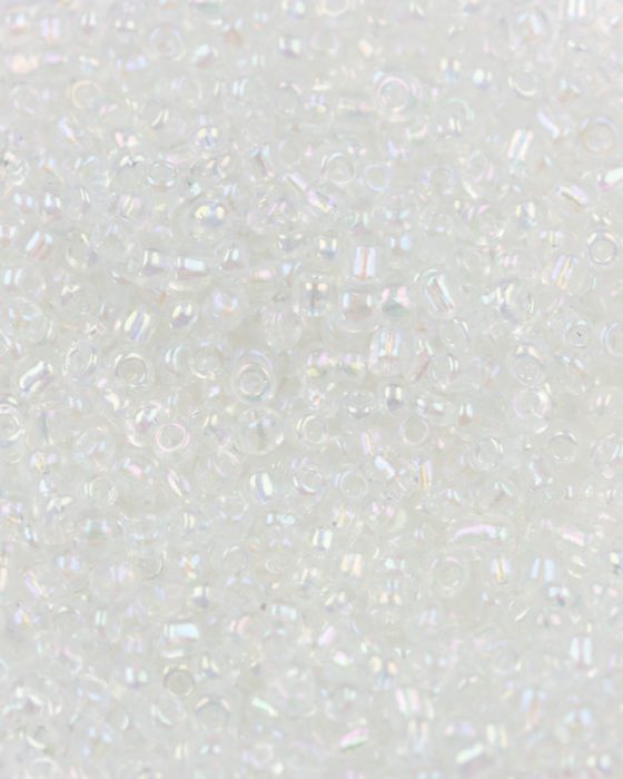 Transparent iridescent seed bead clear