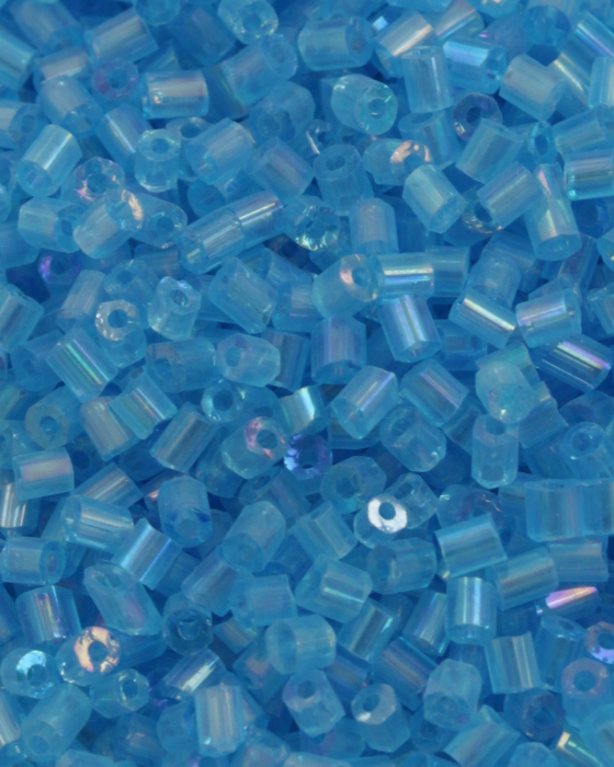 Transparent Bugle Beads approx. 2 mm light Blue Iridescent