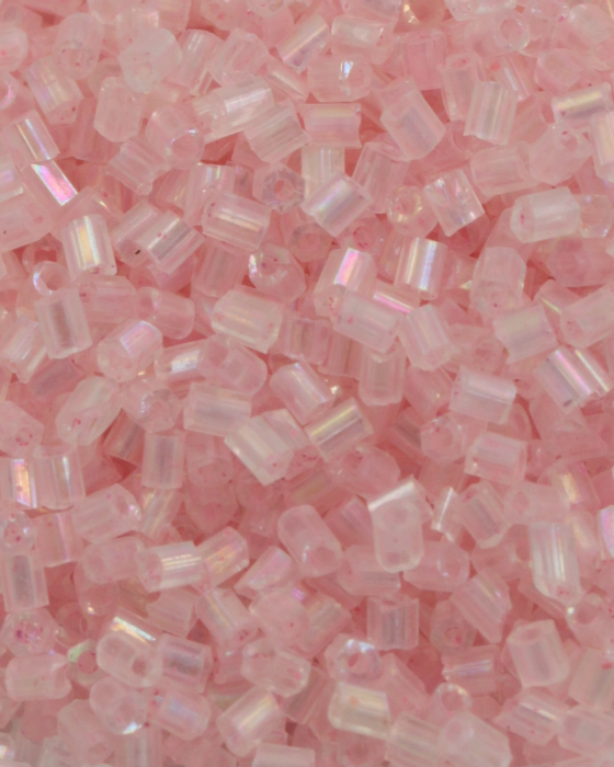 Transparent Bugle Beads approx. 2 mm pale pink Iridescent