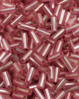 Bugle Beads 6 mm Pink Silver Lined