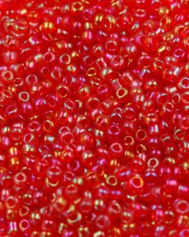 Transparent iridescent seed bead red