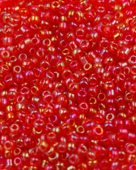 Transparent iridescent seed bead red