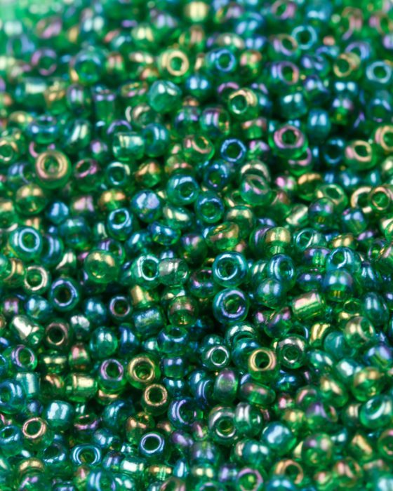 Transparent iridescent seed bead green mix