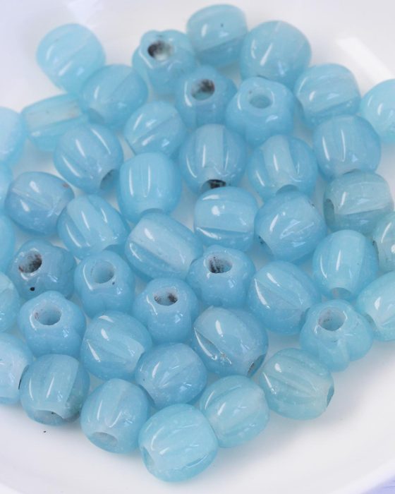 Handmade round creases glass beads 8-9mm Light Blue Opaque