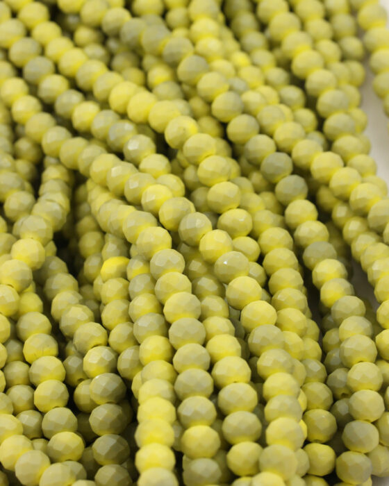 Faceted Matte Glass Rondelle 6x7mm Dirty Yellow
