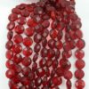 round flat faceted glass bead red