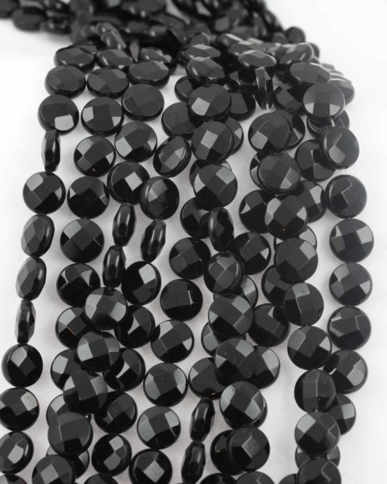 round flat faceted glass bead black
