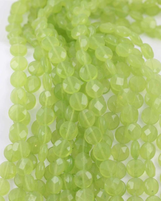 round flat faceted glass bead green opal