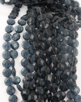 Round flat faceted beads, 4x10 mm. Sold per strand, approx.39 beads