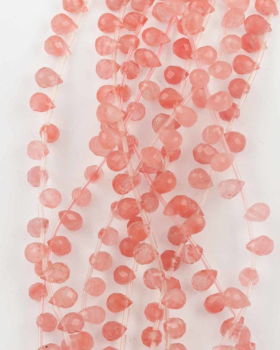 Faceted teardrop glass bead cherry quartz