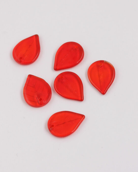 Leaf shape glass beads 18x13mm Red