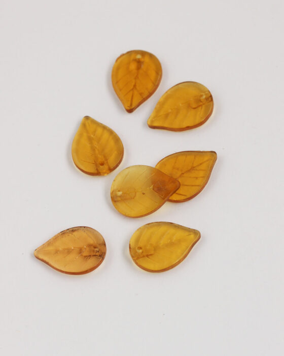Leaf shape glass beads 18x13mm Amber