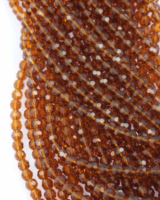 Faceted round glass bead 8mm dark amber