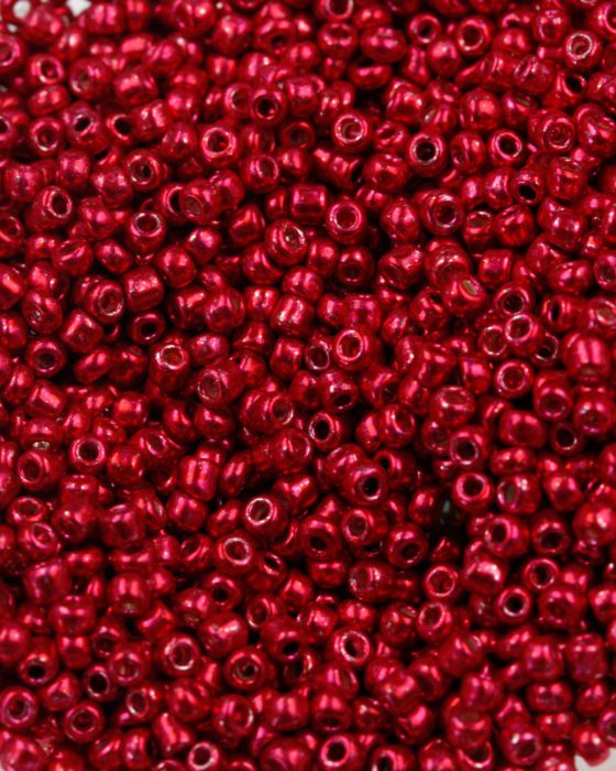 Seed bead metallic effect red