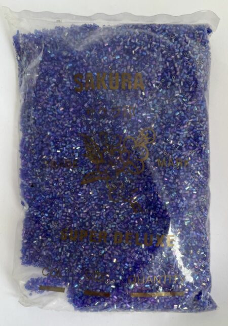 Blue Iridescent Silver Lined Bugle beads 2mm.