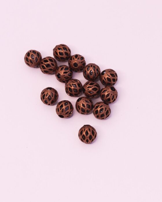 Filigree metal beads 6mm Antique copper