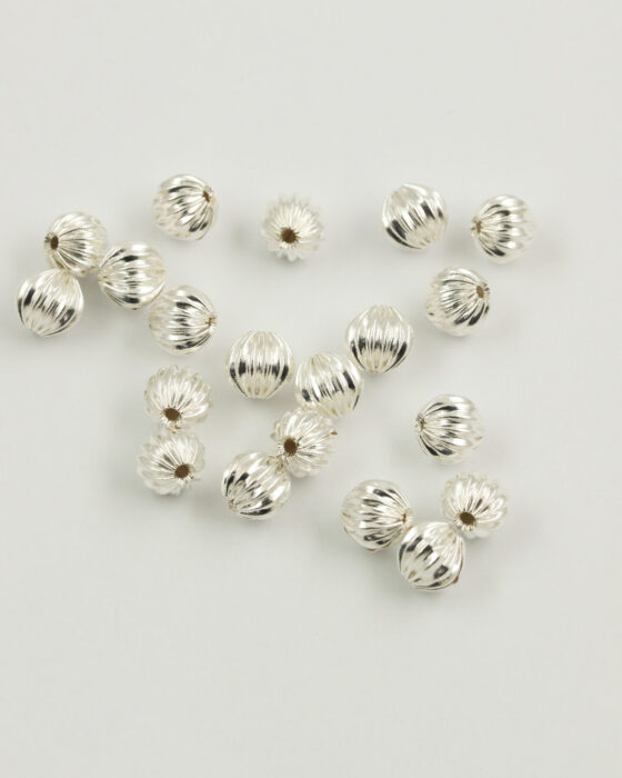 Hollow fluted metal bead silver