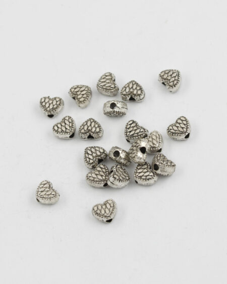 metal heart bead antique silver