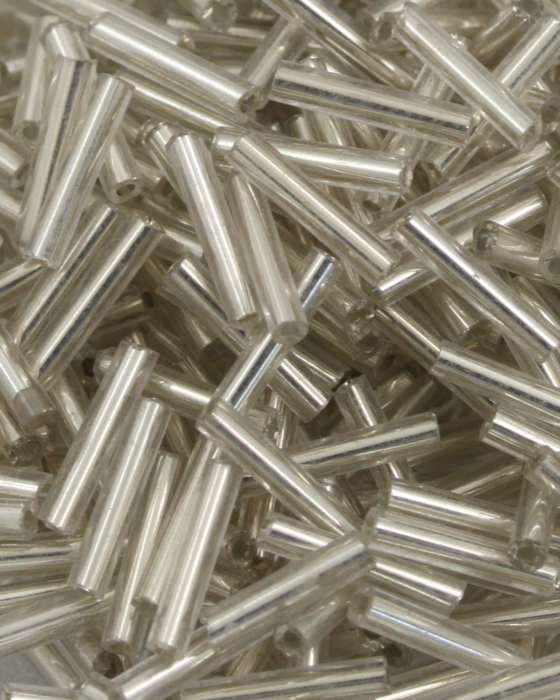 Bugle Beads 10 mm Clear Silver Lined