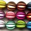 Plastic Oval Creased Beads 8x10mm.  Multi coloured mix metallic opaque beads