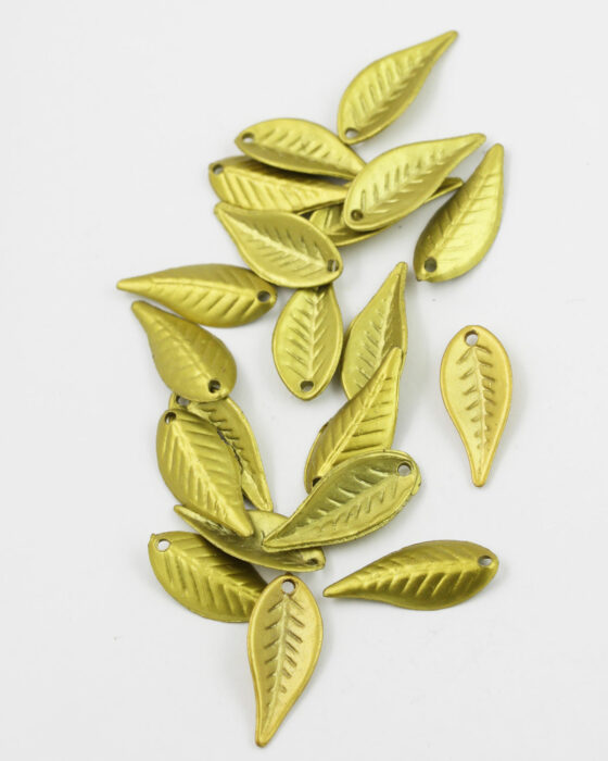 Plastic Leaf Shape 12x28mm, Metallic effect green