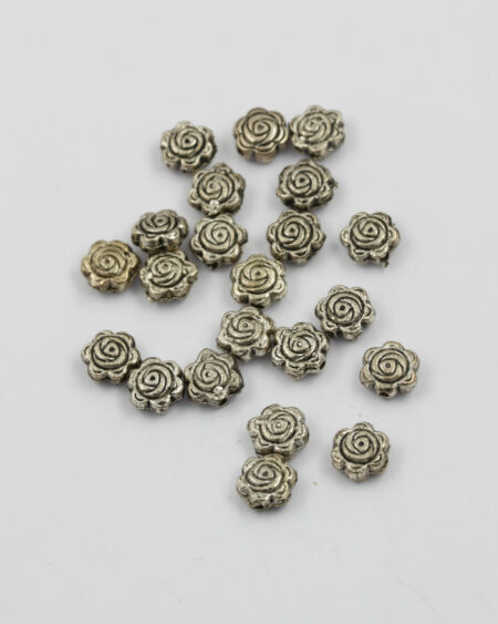 Flat rose metal bead antique silver