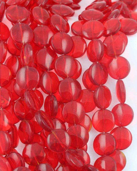 Flat glass coin bead clear red
