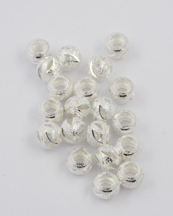 diagonal cut out metal round bead 10mm silver