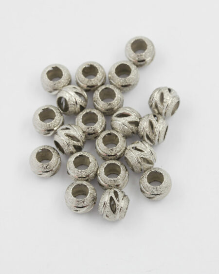 diagonal cut out metal round bead 10mm antique silver